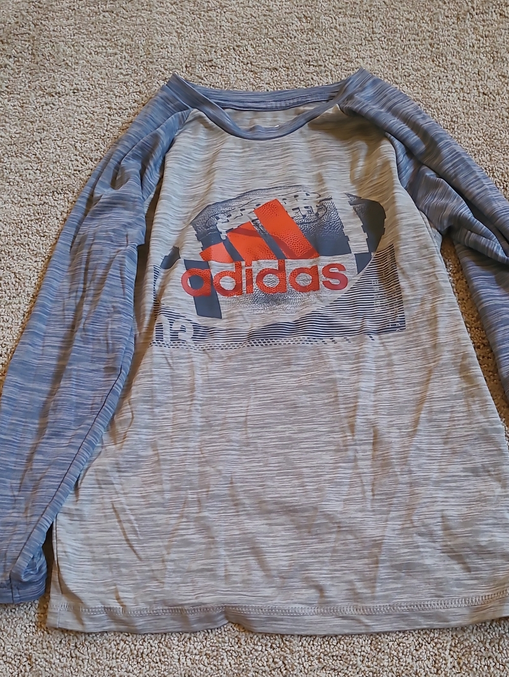 adidas Light Blue & Navy Long Sleeve Tee with Orange Logo